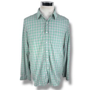 Faherty Shirt Men’s Large Green Plaid Long Sleeve Classic Button Up 100% Cotton